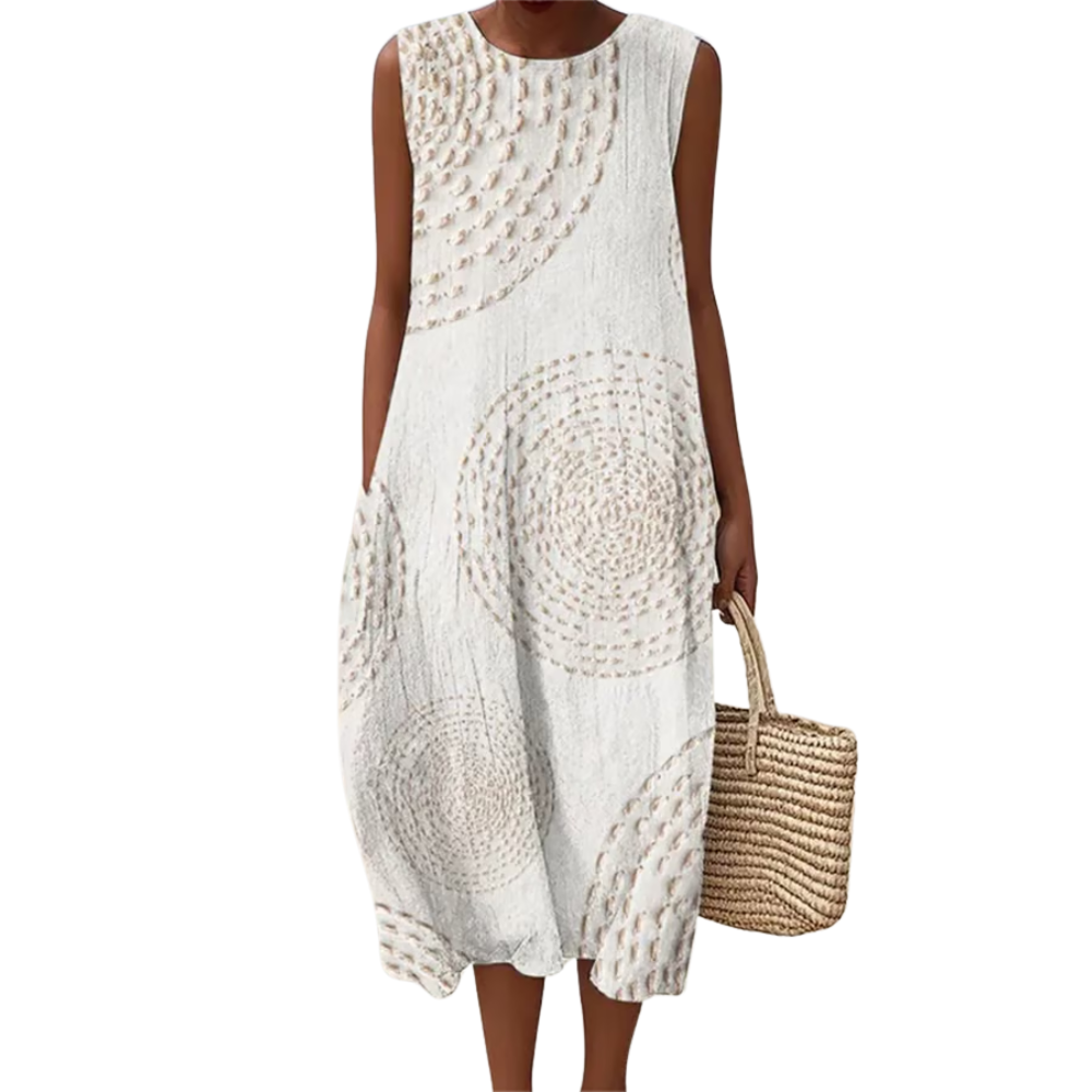 Maxine™|Mouwloze maxi jurk met textuur