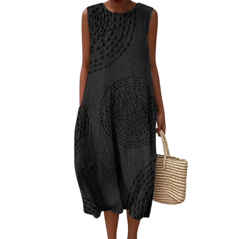 Maxine™|Mouwloze maxi jurk met textuur
