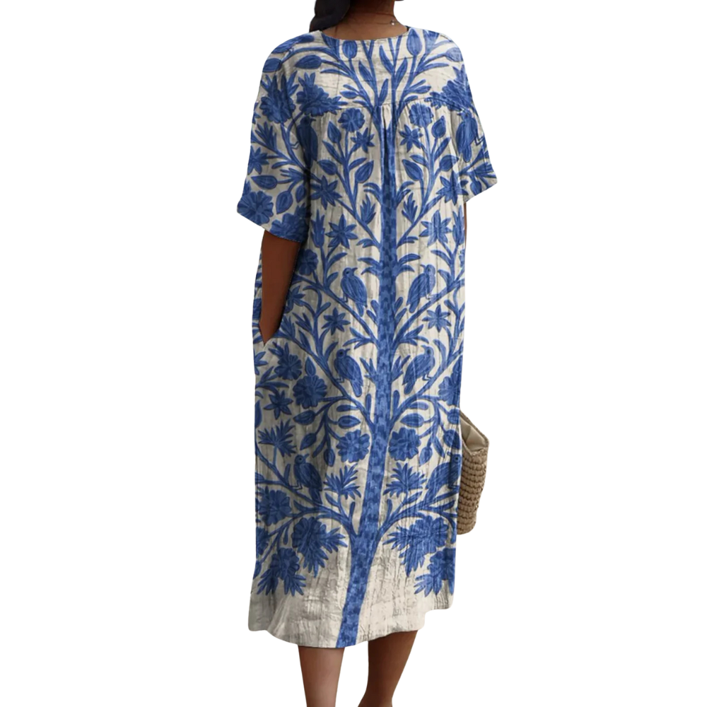 Ellen™|Blauwe Geborduurde Jurk