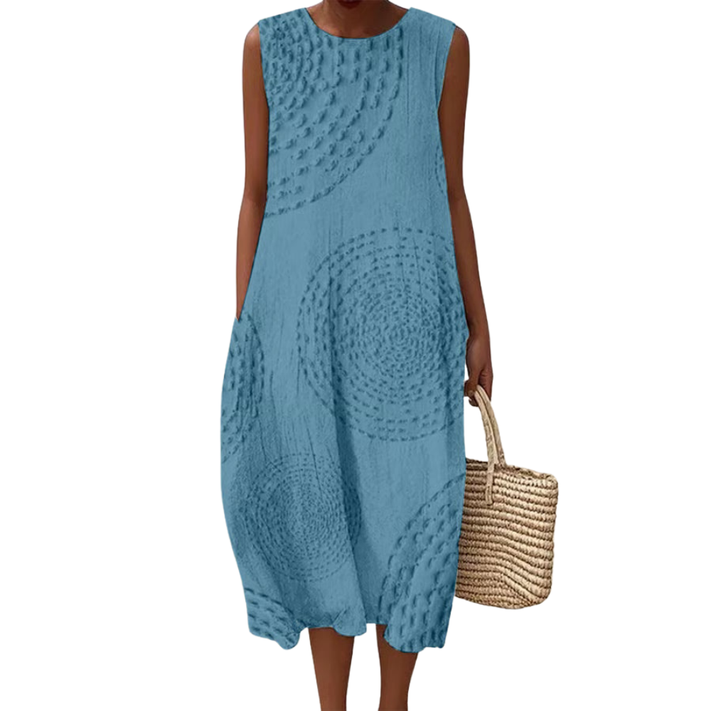 Maxine™|Mouwloze maxi jurk met textuur