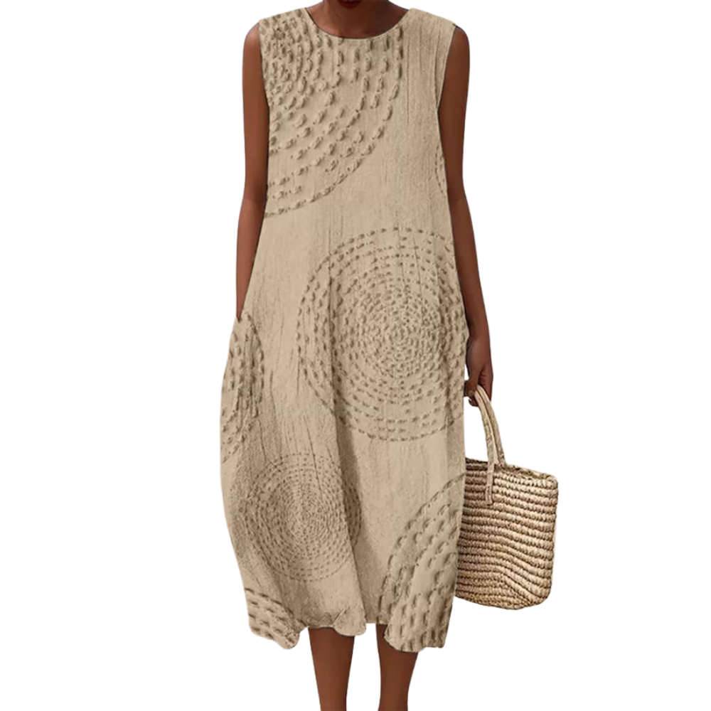 Maxine™|Mouwloze maxi jurk met textuur