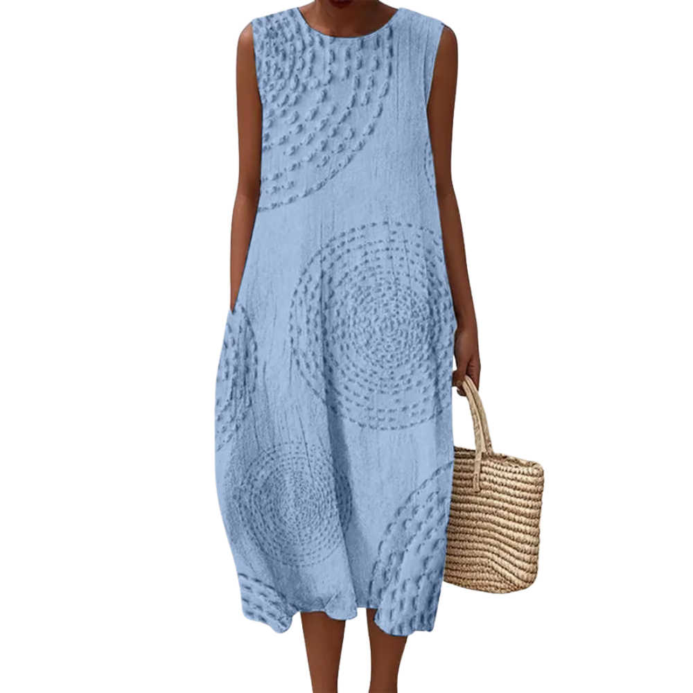 Maxine™|Mouwloze maxi jurk met textuur