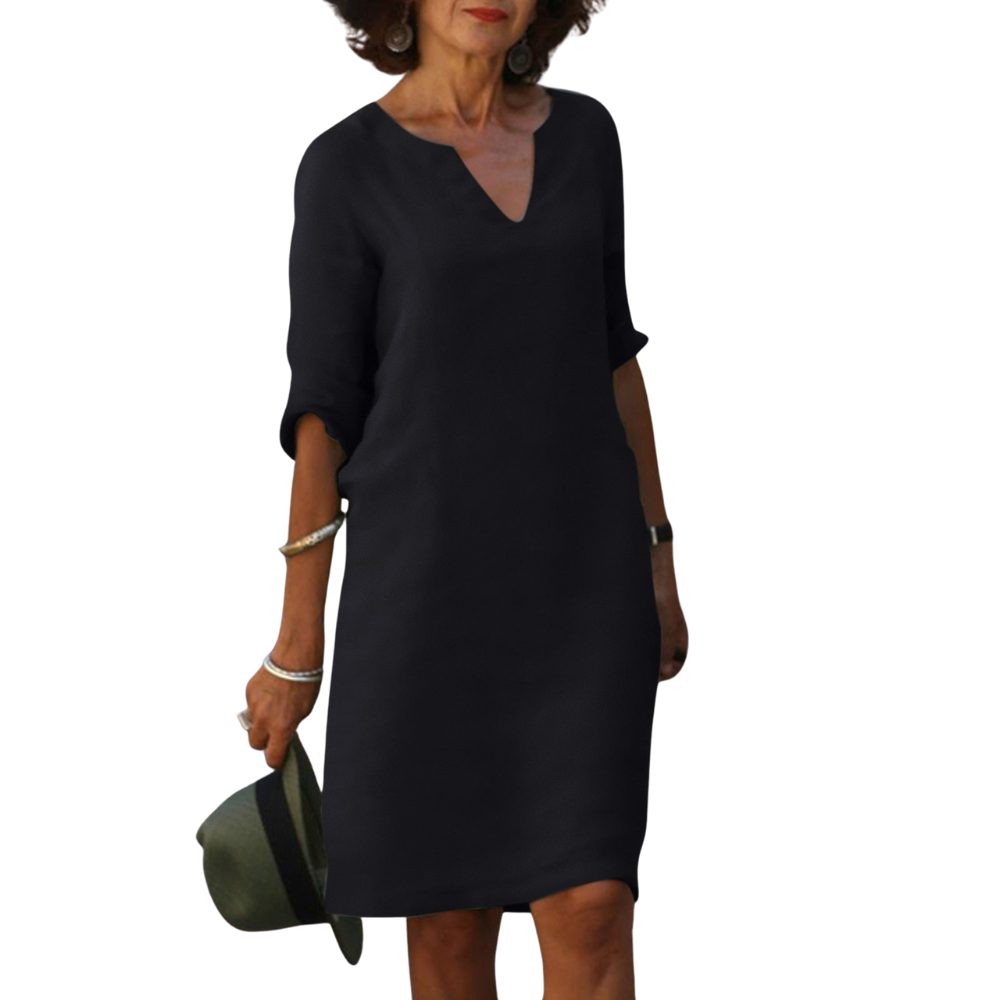 Mia™|Linnen V-hals jurk