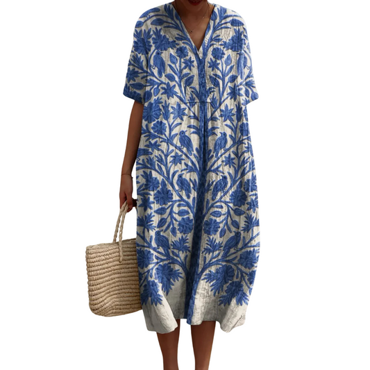 Ellen™|Blauwe Geborduurde Jurk