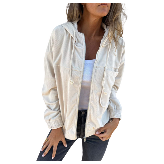 Jasmijn™ -  Rib jack met rits en capuchon