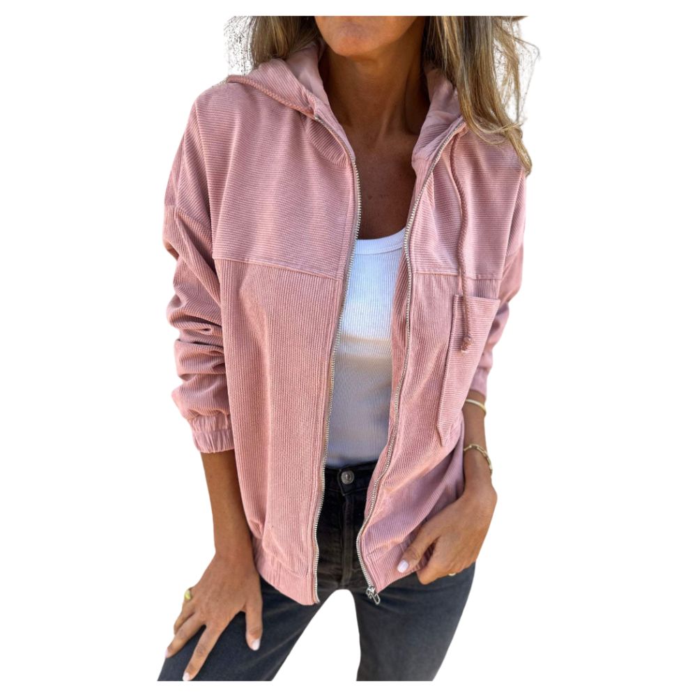 Jasmijn™ -  Rib jack met rits en capuchon