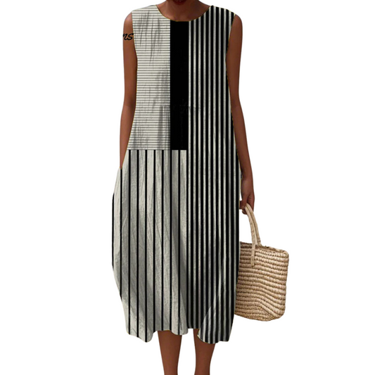 Patricia™|Monochrome gestreepte jurk